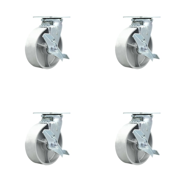 6 Inch Semi Steel Swivel Caster Set with Ball Bearings and Brakes